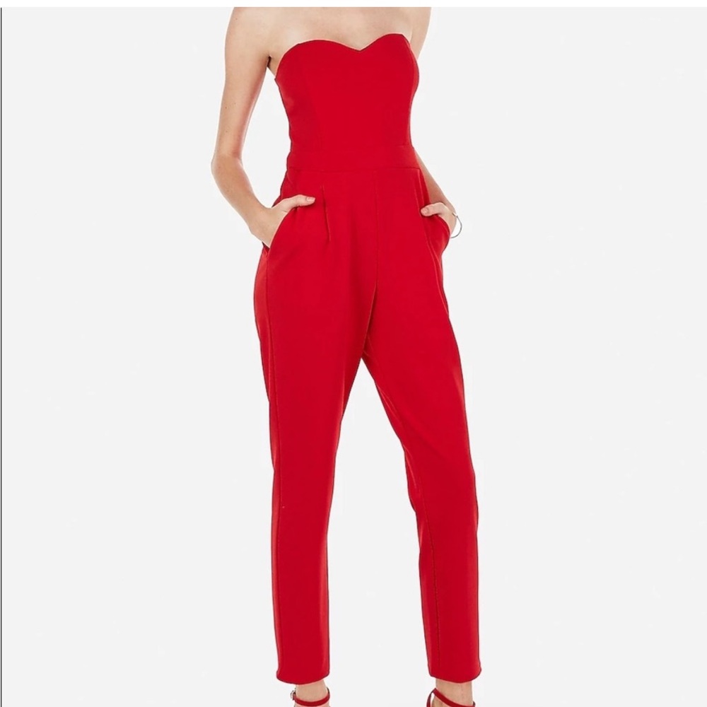Express Strapless Red Jumpsuit